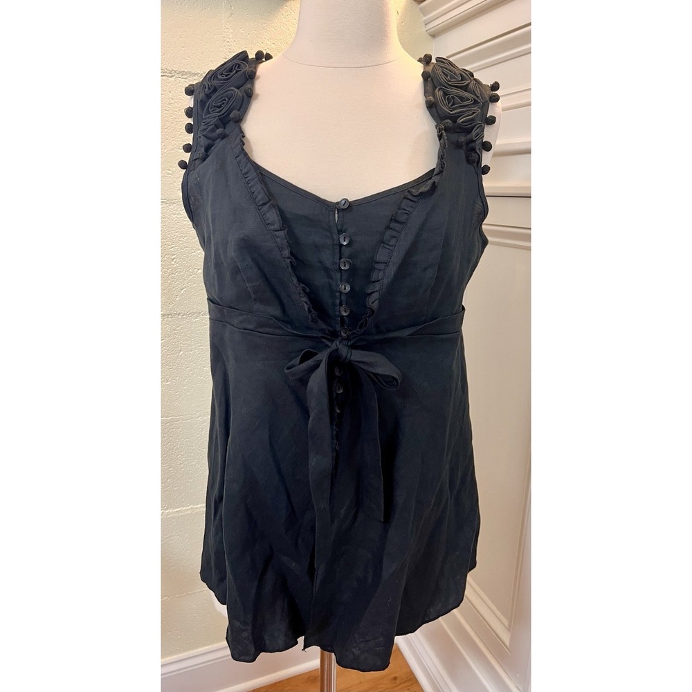 NWT Grace Elements 100% Linen Sleeveless Button Up Top Tunic Sz 10 Ruffle Floral